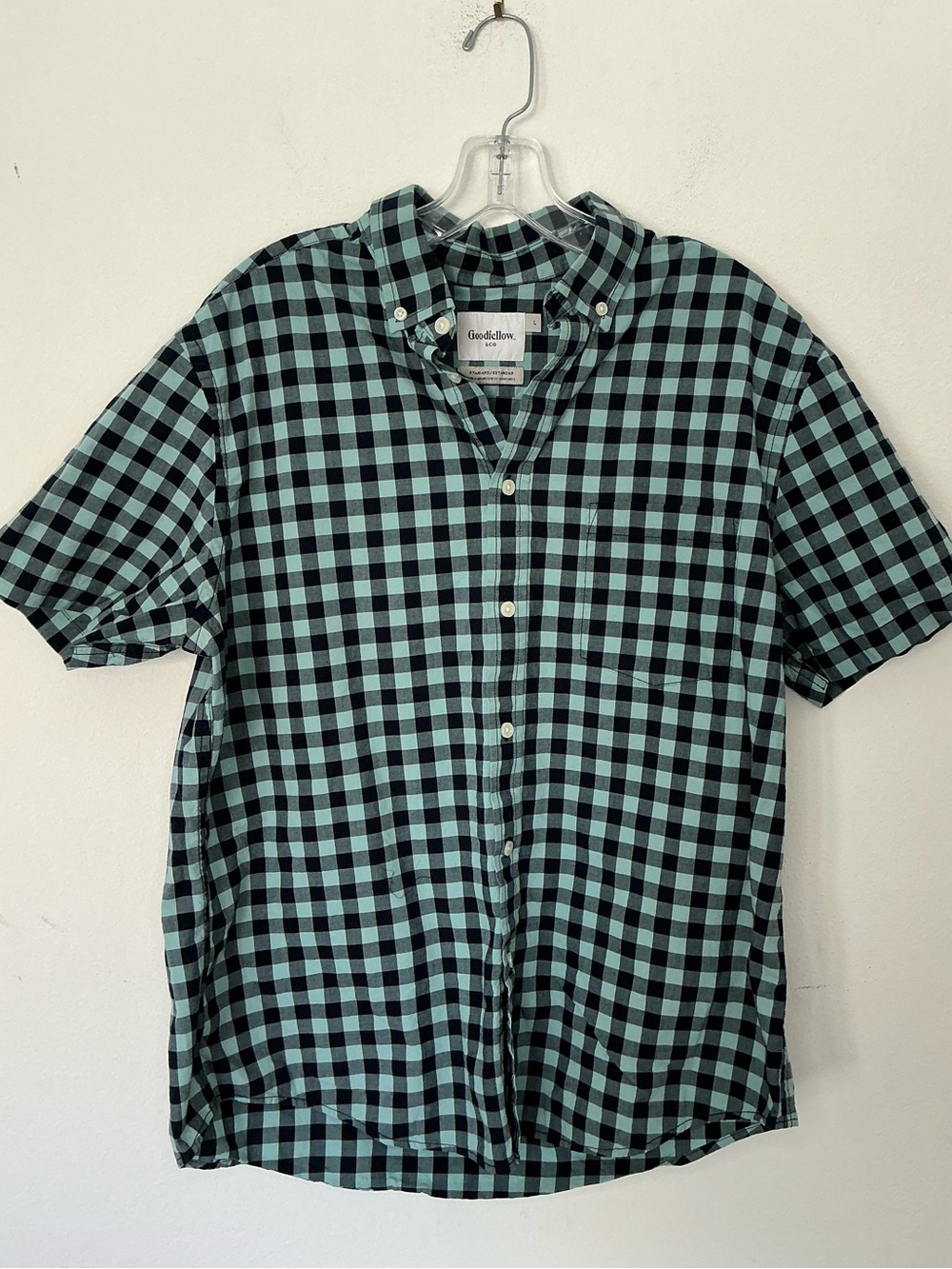 Goodfellow & Co Men’s Large Blue Black Buffalo Check Short Sleeve Button Shirt